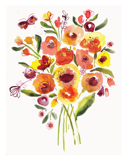 Flutterby Watercolor and Acrylic Ink Flower Arrangement Art Print