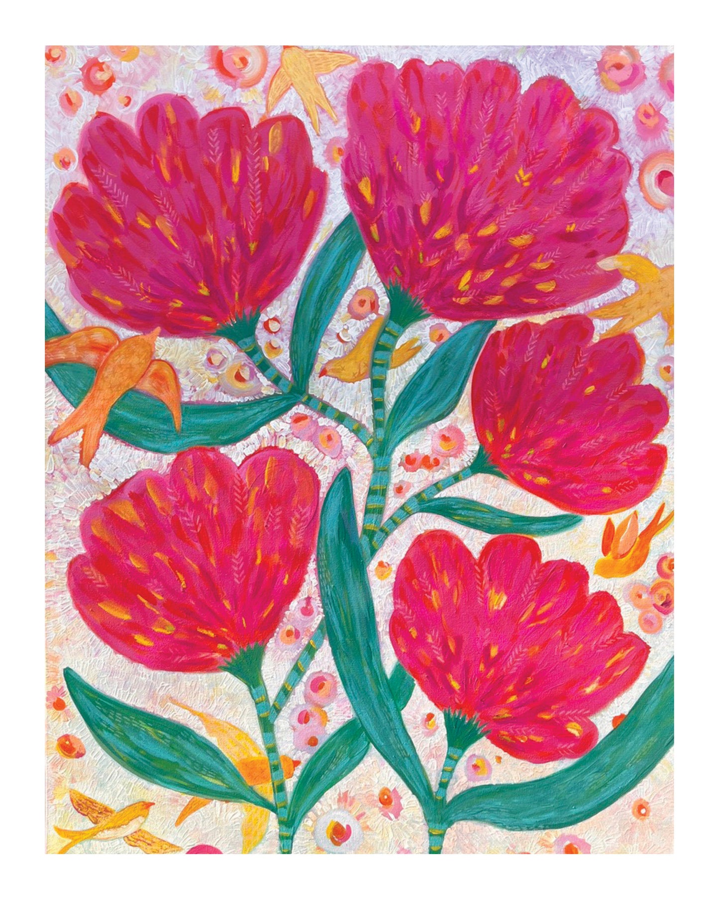 Celebrate Flower and Birds Acrylic Painting Print