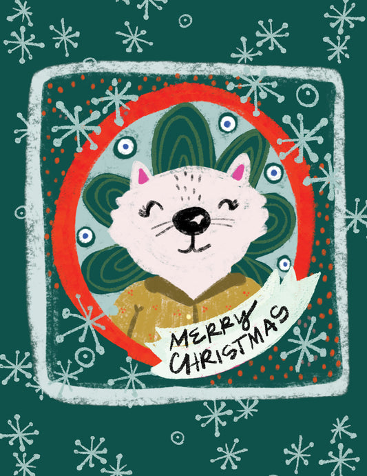 Christmas Green Cat Card