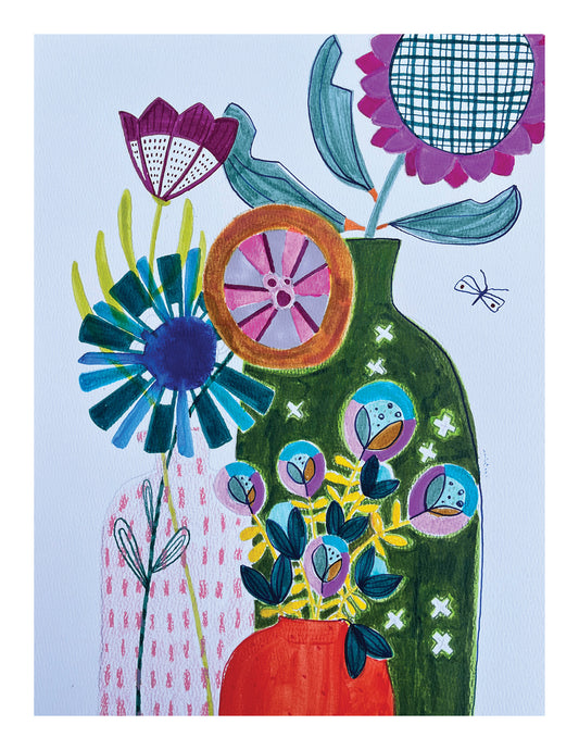 Green Vase Flower Explosion Card