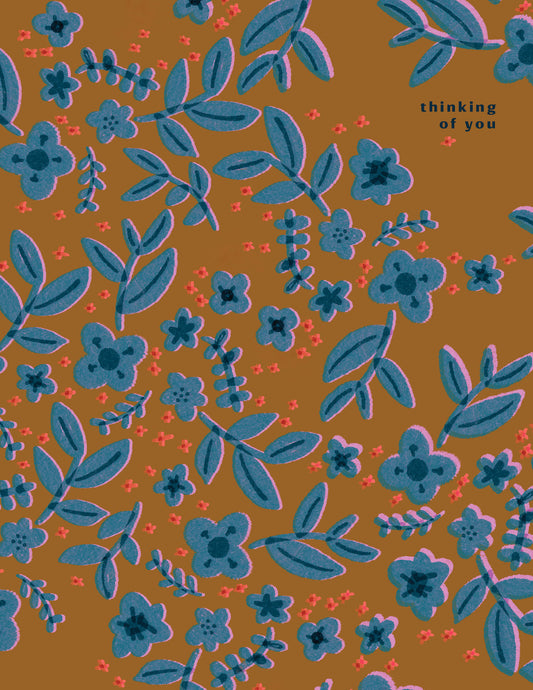 Thinking Of You Riso Flower Card in Mustard