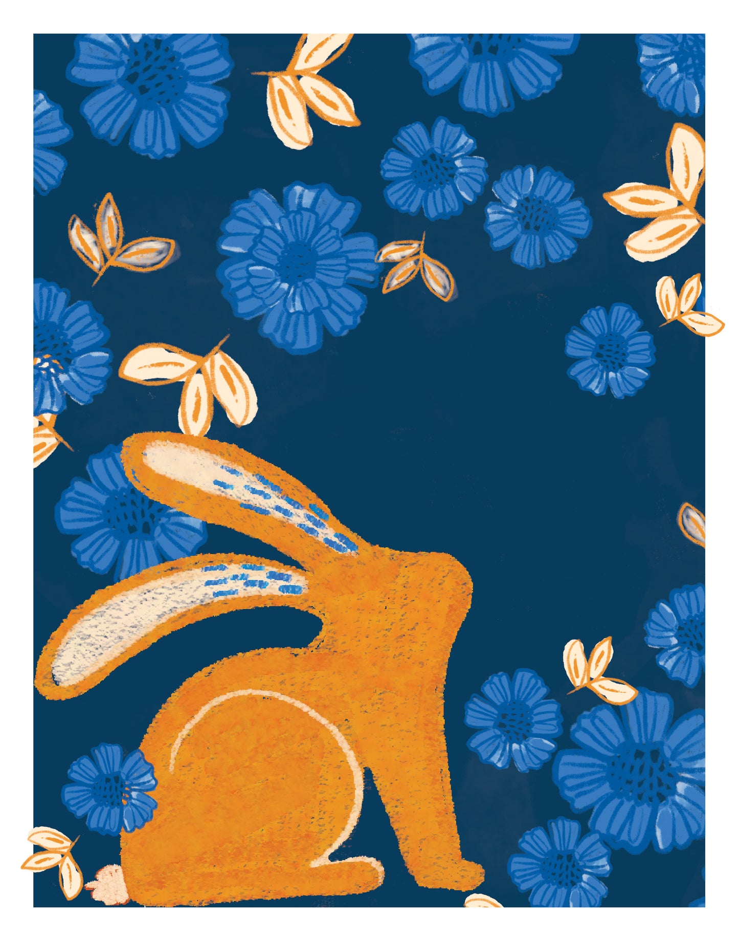Happy Bunny-Blue and Peach Flower Print