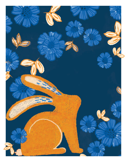 Happy Bunny-Blue and Peach Flower Print