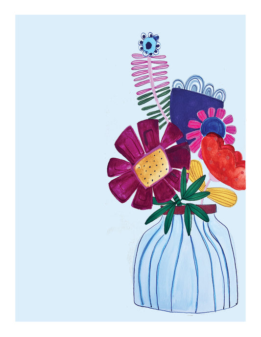 Blue Stripe Vase Flower Explosion Card