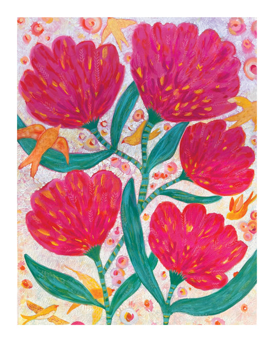 Celebrate Flower and Birds Acrylic Painting Print