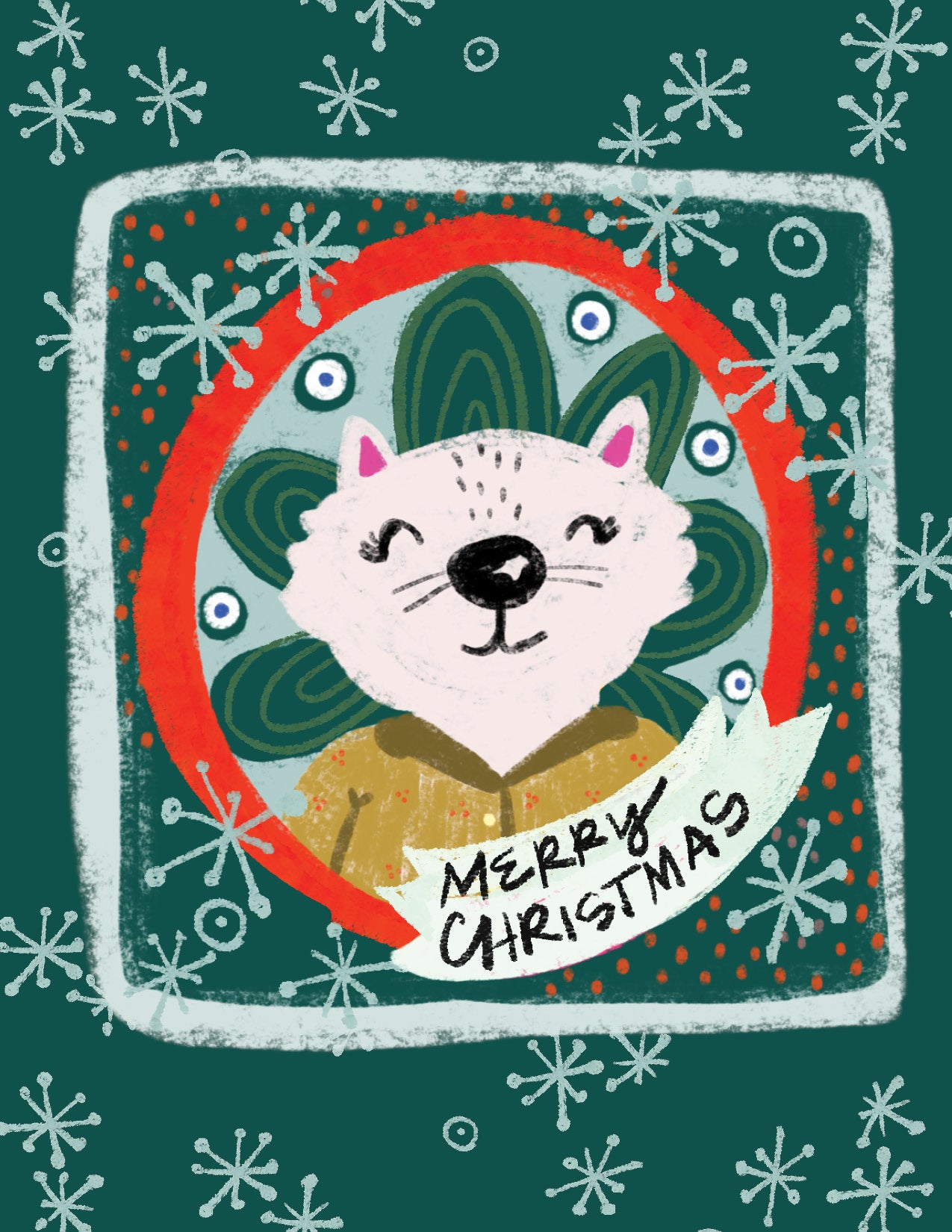 Christmas Green Cat Card