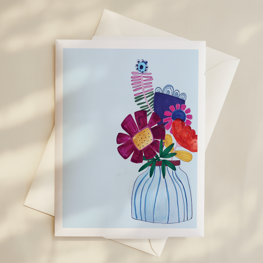 Blue Stripe Vase Flower Explosion Card
