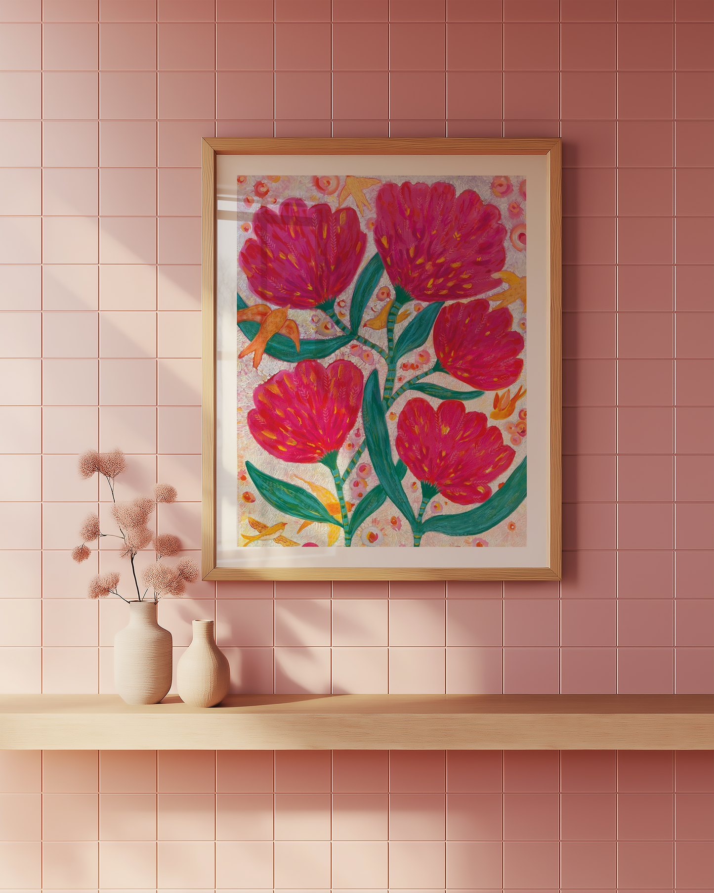 Celebrate Flower and Birds Acrylic Painting Print