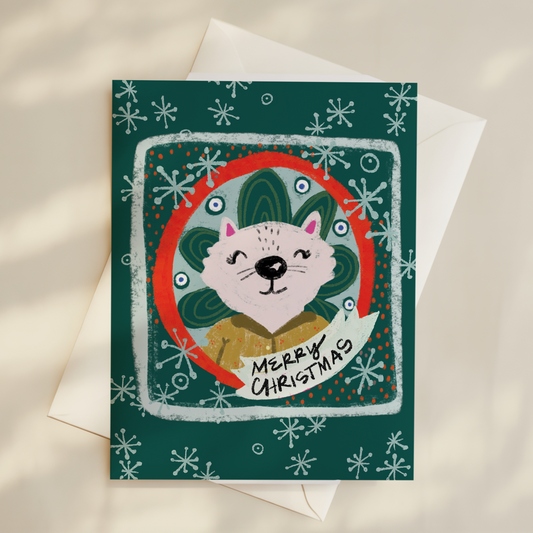 Christmas Green Cat Card