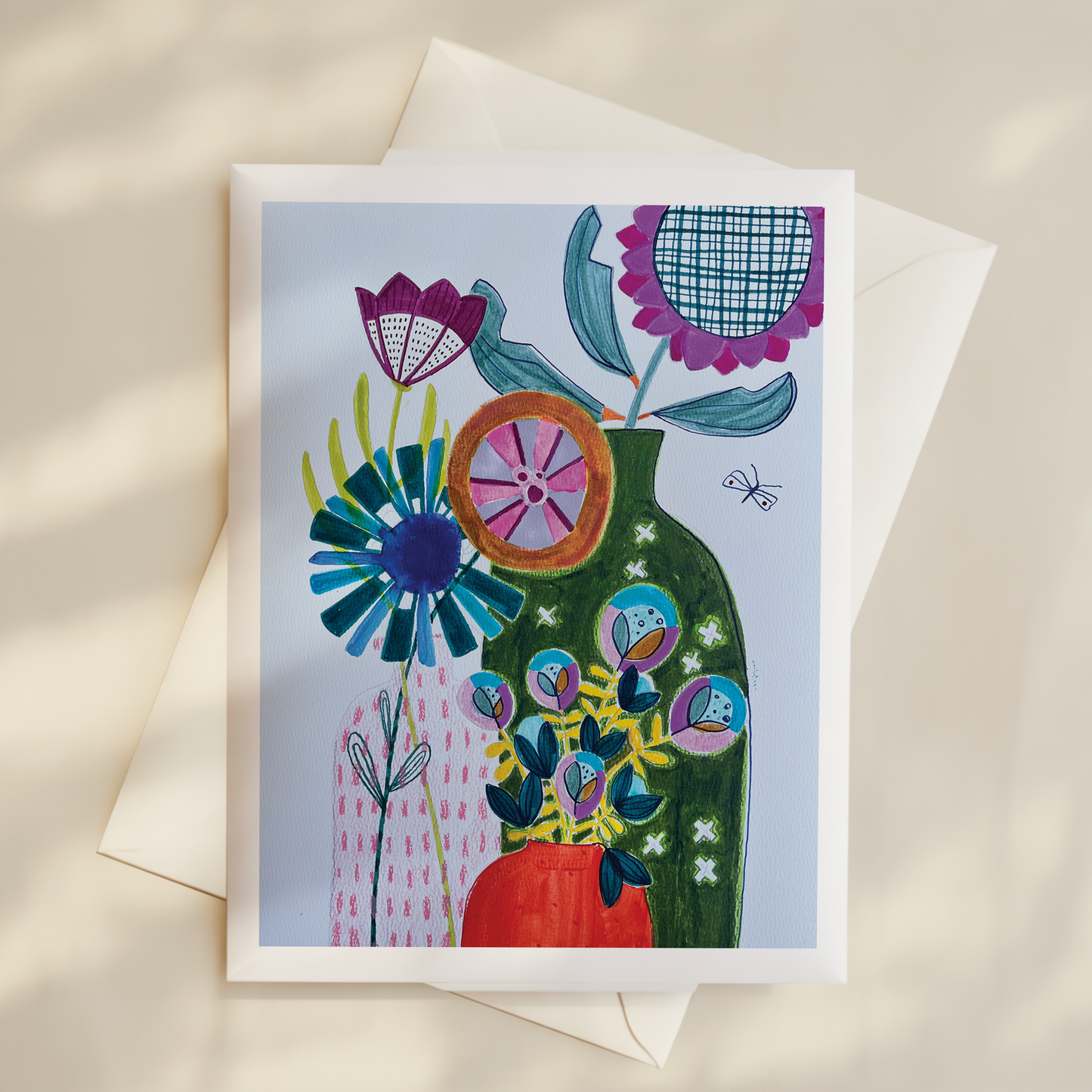 Green Vase Flower Explosion Card