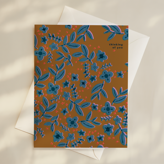 Thinking Of You Riso Flower Card in Mustard