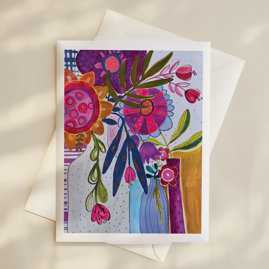 White Vase Flower Explosion Card