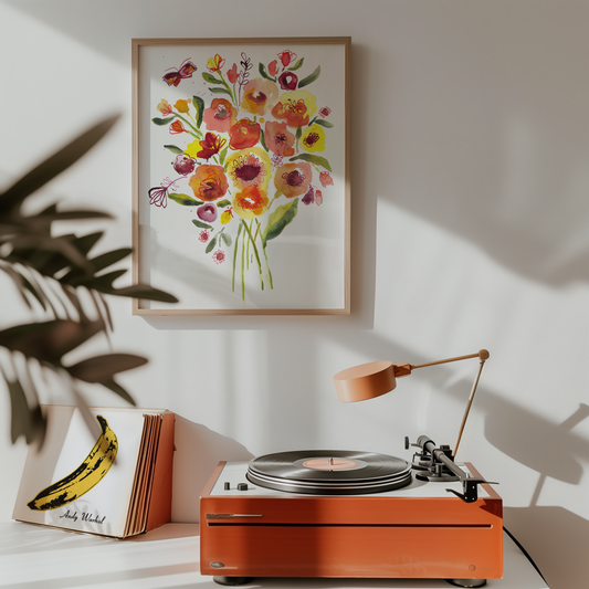 Flutterby Watercolor and Acrylic Ink Flower Arrangement Art Print